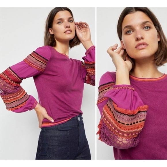 Anthropologie Sweaters - Anthropologie Blnk London Pink Balloon Sleeve Sweater sz L